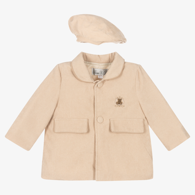 Beau Kid Babies'  Boys Beige Corduroy Coat & Hat Set