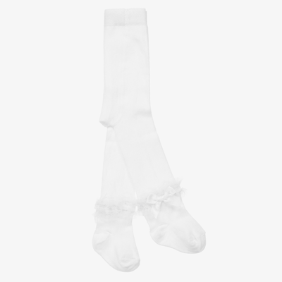 A Dee Babies' Girls White Frill Cotton Tights