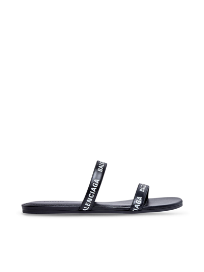 Balenciaga Logo Lettering Leather Flat Sandals In Black