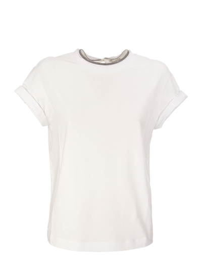 Brunello Cucinelli Stretch Cotton Jersey T-shirt With Precious Faux-layering In White