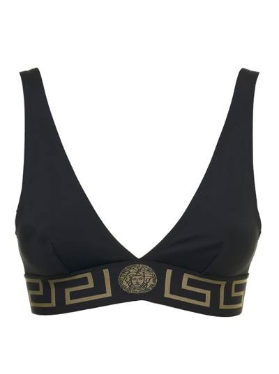 Versace Black Greca Border Bikini Top
