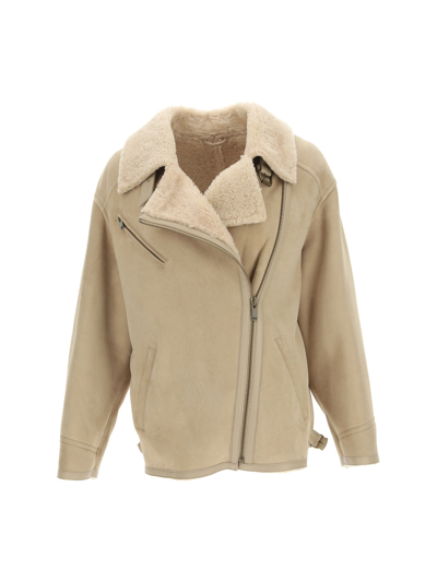 Isabel Marant Étoile Off-centre Button-up Shearling Jacket In Neutrals