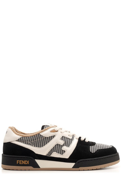 Fendi Match Vitello Leather & Tonal Logo Jacquard Sneakers In White