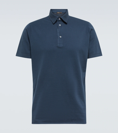 Loro Piana Piquet Cotton  Shirt Polo Blue In Navy