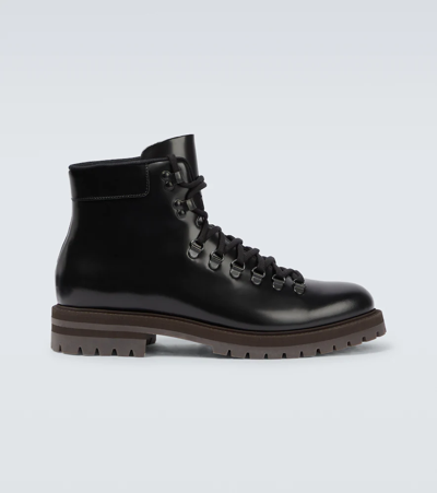 Common Projects Lace-up Leather Ankle Boots In Black