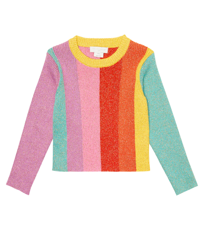Stella Mccartney Kids Multicolored Striped Cotton And Lurex Sweater In Orange