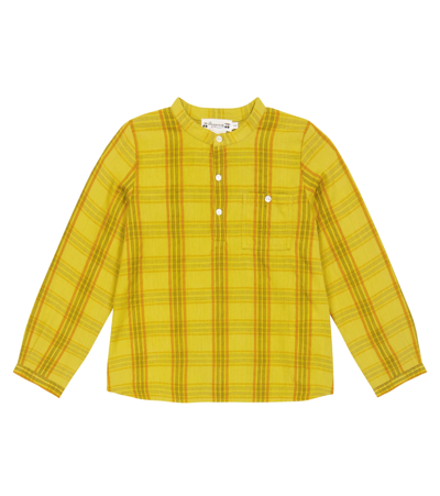 Bonpoint Kids' Checked Cotton Shirt In Ec Jaune Acide