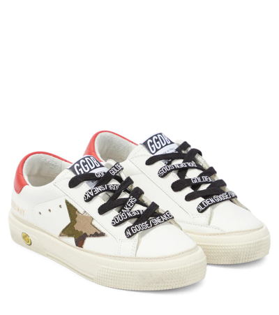Golden Goose Kid's May Camouflage Ripstop Star Sneakers, Toddlers/kids In White/ Green Camouflage/ Red