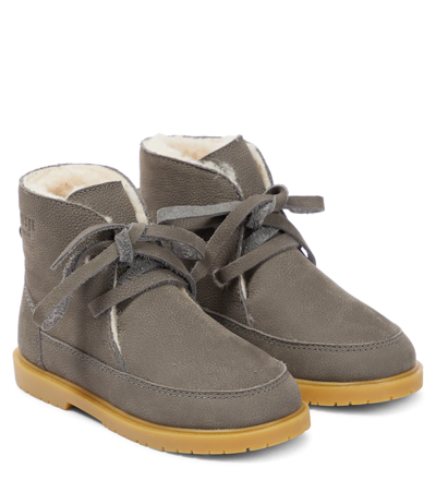 Donsje Kids' Buddy Leather Boots In Grey Betting Leather