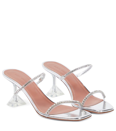 Amina Muaddi Gilda Embellished Pvc Mules In Silver/crystals