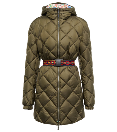Etro Quilted Down Jacket With Belt In Green