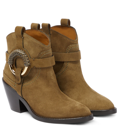 See By Chloé Hana Suede Cowboy Boots In Green