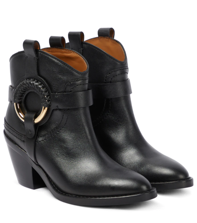 See By Chloé Hana Leather Harness Ankle Boots In Black