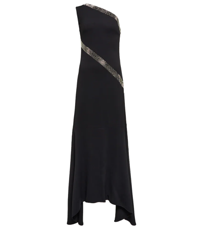 Stella Mccartney Sable One-shoulder Dropped Waist Fit-and-flare Gown In Black