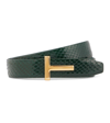 Tom Ford T Buckle Python Embossed Smooth Leather Belt In Emerald