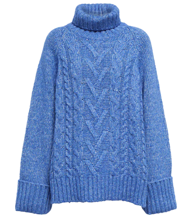 Ganni Cable-knit Turtleneck Sweater In Blue