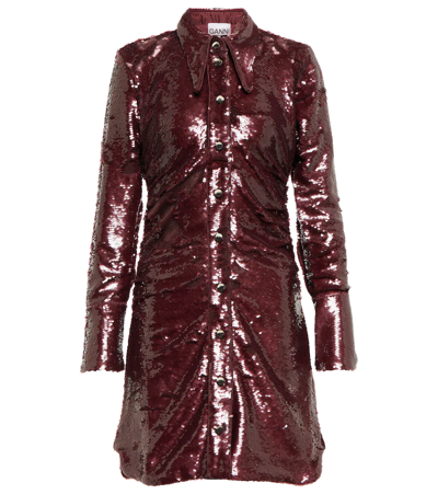GANNI SEQUINED RUCHED SHIRT DRESS