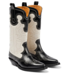 Ganni Mid Shaft Embroidered Western Boots Bicolor Black/egret In Black/egret