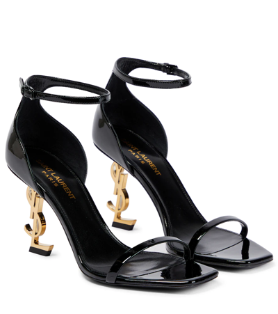 Saint Laurent Opyum 85 Patent Leather Sandals In Nero
