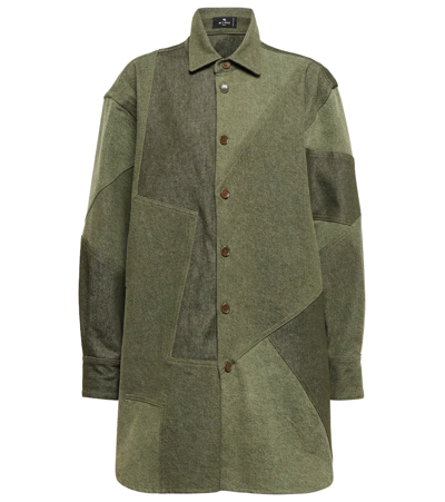 Etro Patchwork Denim Shirt In Green