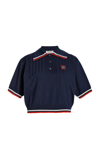 Miu Miu Cropped Silk And Cotton Polo Shirt In Blue