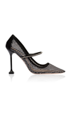Miu Miu Crystal Embellished Fishnet Pointed Toe Pump In Black