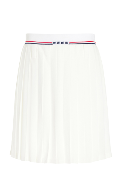 Miu Miu Logo-band Pleated Sable Midi Skirt In F0009 Bianco