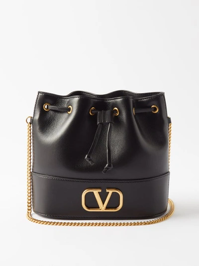 Valentino Garavani V-logo Leather Bucket Bag In Black