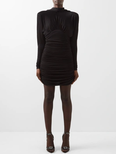 Saint Laurent Open-back Ruched Jersey Mini Dress In Black