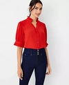 Ann Taylor Ruffle Button Top In Firecracker Orange