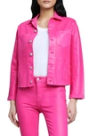 L Agence Janelle Slim Coated Denim Jacket In Magenta Coated