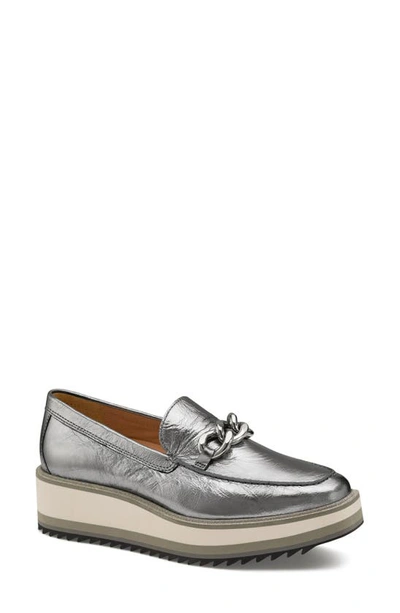 Johnston & Murphy Gracelyn Chain Wedge Loafer In Pewter Metallic Sheepskin