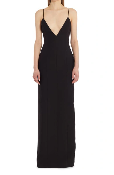 Valentino Plunge Neck Crepe Gown In Nero ModeSens
