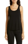 Eileen Fisher Slim Fit Scoop Neck Silk Tank In Black