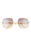 Tom Ford Delphine 60mm Gradient Sunglasses In Shiny Ivory / Violet