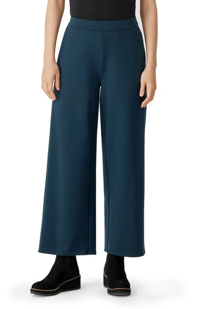 Eileen Fisher High-waisted Wide-leg Ankle Pants In Deep Adriatic