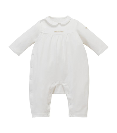 Miki House Cotton Logo Playsuit (1-12 Months) In White