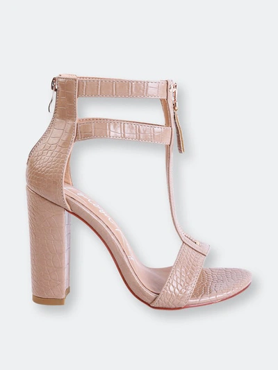 London Rag Felicity Zip Up Croc Textured Sandals In Nude