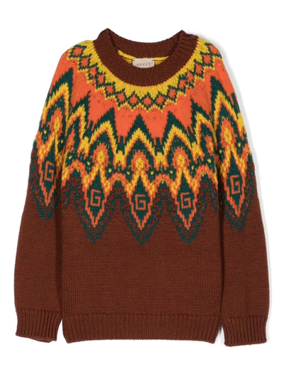 Gucci Patterned-jacquard Jumper In Brown