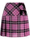 Alessandra Rich Tartan Print Silk Mini Skirt In Rosa