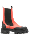 Ganni Cleated Mid Chelsea Combat Boots In Red Leather