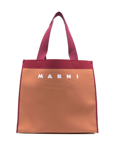 Marni Logo Print Tote Bag In Orange