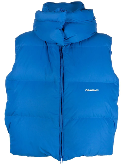 Off-white Blue Sleeveless Padded Jacket With Logo