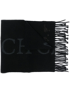 OFF-WHITE QUOTE-MOTIF FRINGED SCARF