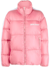 Palm Angels Striped Webbing-trimmed Padded Shell Down Jacket In 3001 Pink White