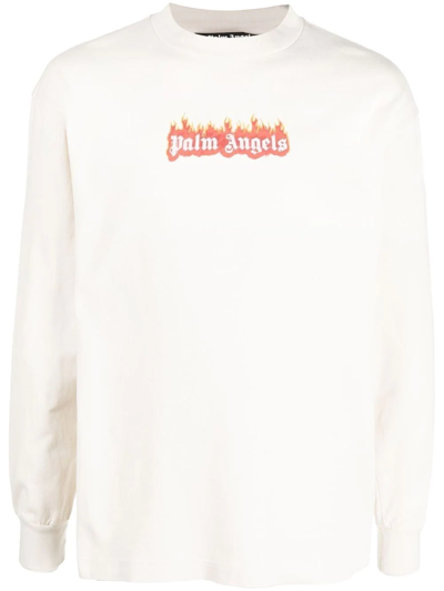 Palm Angels Logo-print Crew Neck Sweatshirt In White
