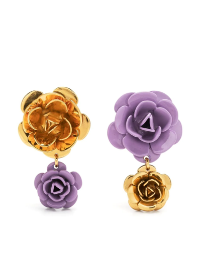 Patou Double Flower Drop Earrings In Violett