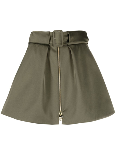 Patou Zip-up Belted Mini Skirt In Green