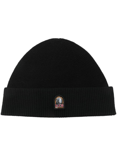 Parajumpers Logo-patch Knitted Merino Beanie In Black