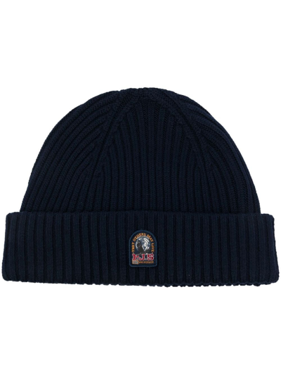 Parajumpers Logo-patch Ribbed-knit Beanie In Navy